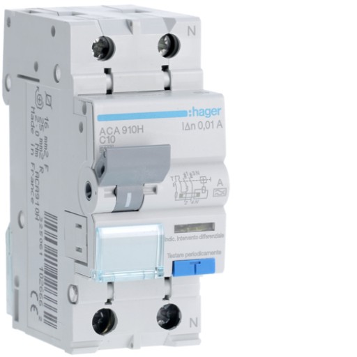 RCBO 1P+N 6kA C-10A 10mA A Class ACA910H Hager