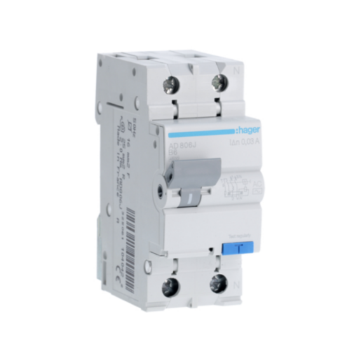 RCBO 1P+N 4.5kA B-6A 30mA AC Class AD806J Hager