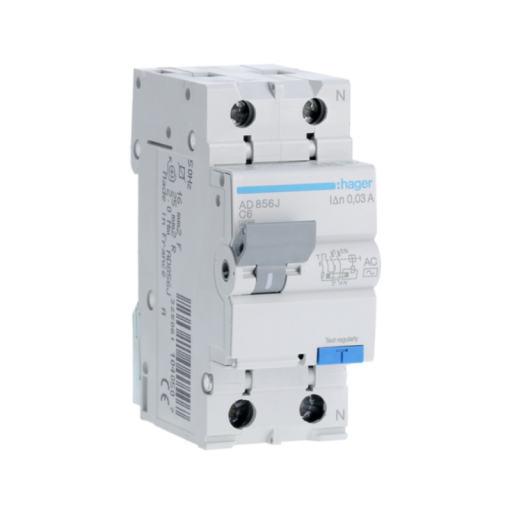 Hager FI-LS 1P+N 4.5kA C6A 30mA Typ AC AD856J