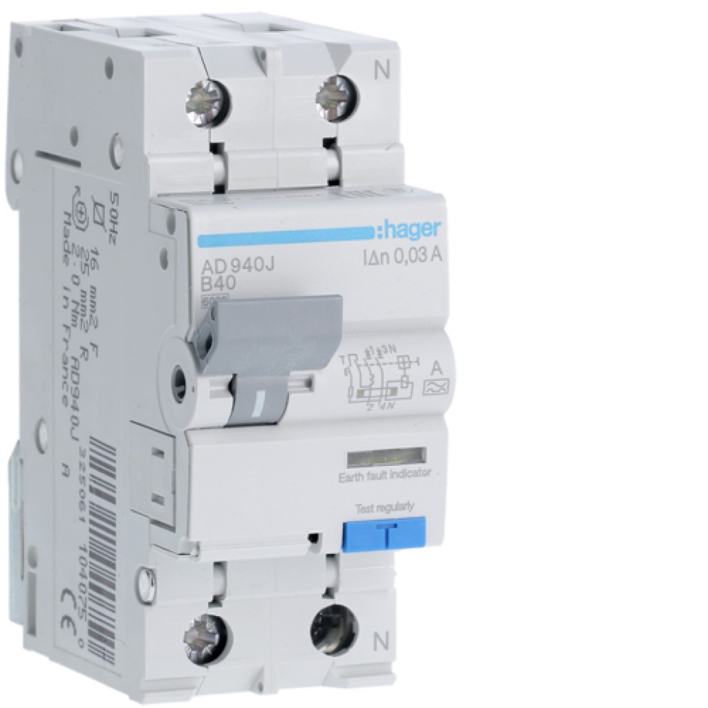 Siguranta automata diferentiala RCBO 1P+N B-40A/30mA tip A AD940J Hager