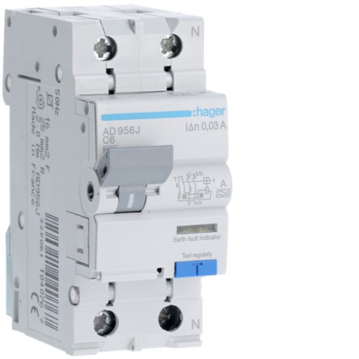 RCBO 1P+N 6kA C-6A 30mA A Class AD956J Hager