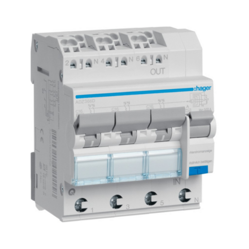 RCBO 4P 6kA C-16A 30mA A Class ADZ366D Hager