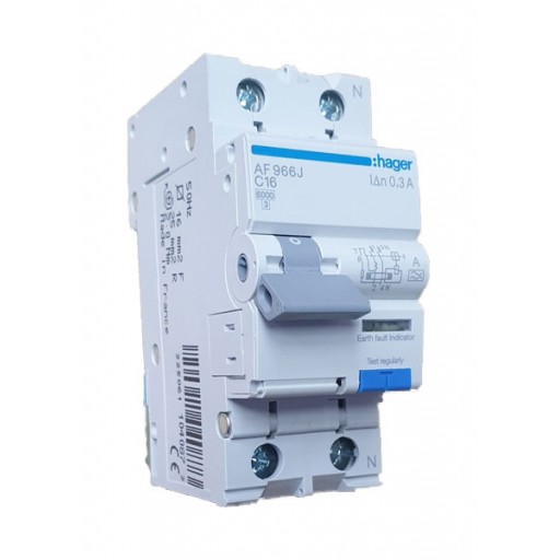 RCBO 1P+N 6kA C-16A 300mA A Class AF966J Hager