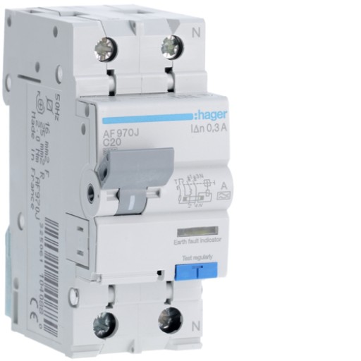 RCBO 1P+N 6kA C-20A 300mA A Class AF970J Hager
