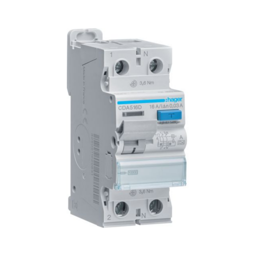 RCCB 2P 16A 30mA 10kA A Class CDA516D Hager