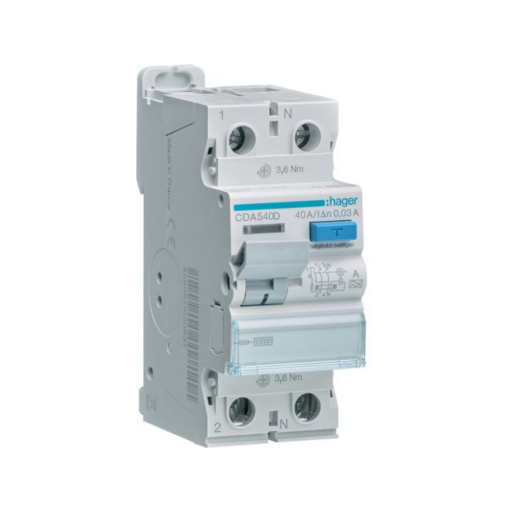 RCCB 2P 40A 30mA 10kA A Class CDA540D Hager
