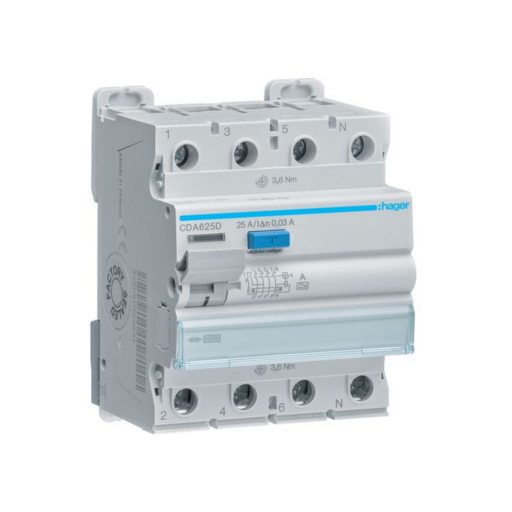 Hager CDA625D FI-Schutzschalter 4-polig 10kA 25A 30mA Typ A