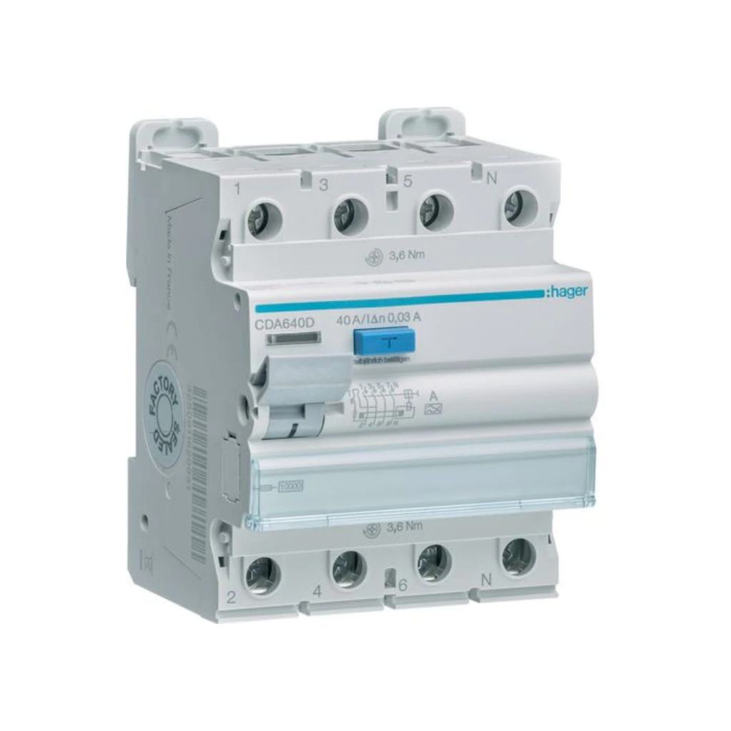 Hager CDA640D FI-Schutzschalter 4-polig 10kA 40A 30mA Typ A 