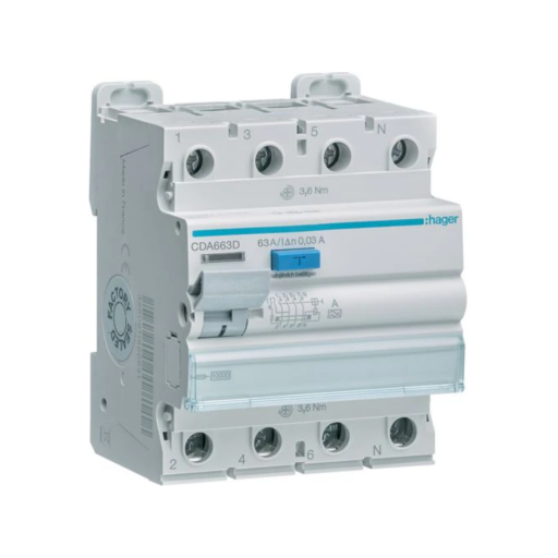 Hager CDA663D FI-Schutzschalter 4-polig 10kA 63A 30mA Typ A