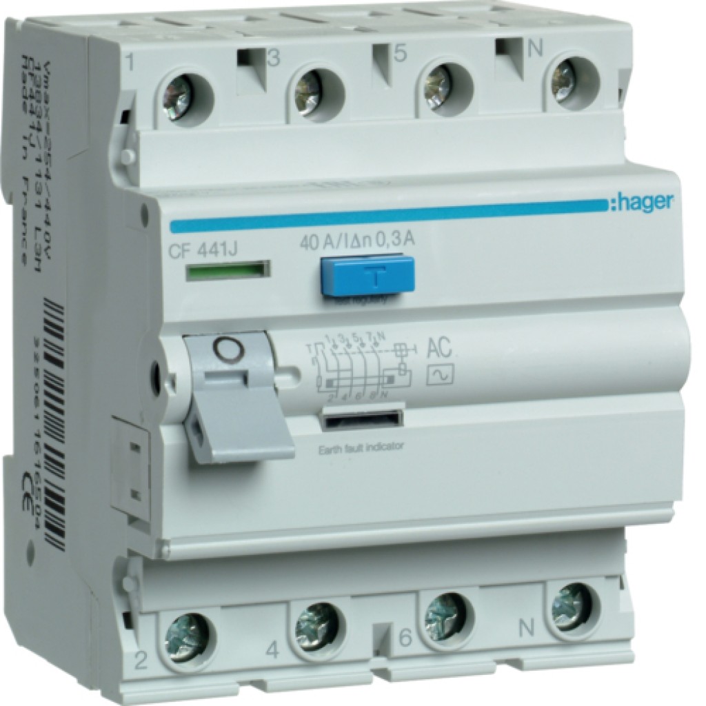 Hager CF426J FI-Schutzschalter 4-polig 6kA 25A 300mA Typ AC