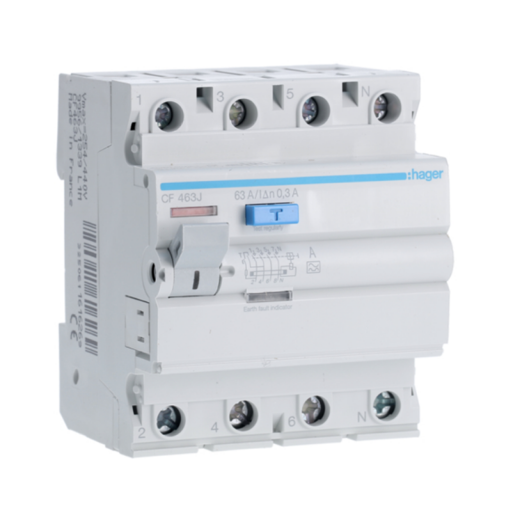 Hager CF463J FI-Schutzschalter 4P polig 6kA 63A 300mA Typ A 