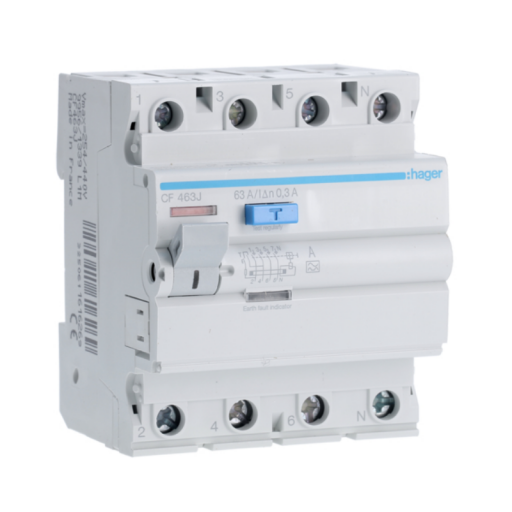 Hager CF463J FI-Schutzschalter 4P polig 6kA 63A 300mA Typ A 