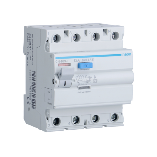 RCCB 4P 63A 100mA 6kA A Class S CN463J Hager 