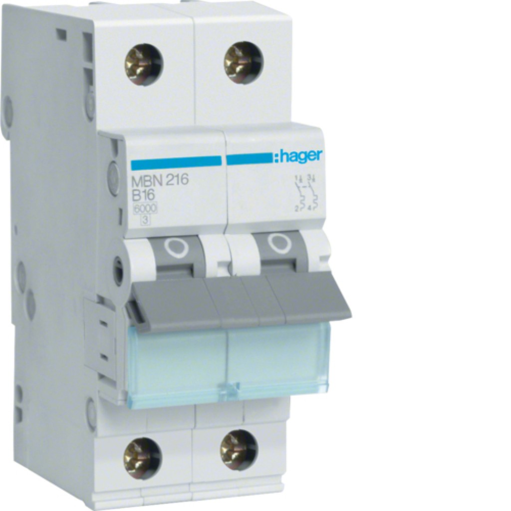 Hager MBN216 LS-Schalter 2 polig 6kA B-16A 2M