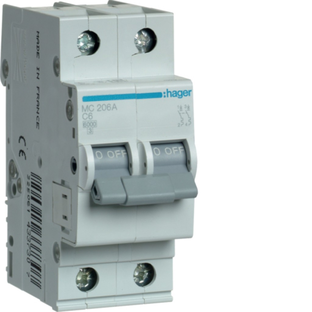 Hager MC206A LS-Schalter 2 polig 6kA C-6A 2M