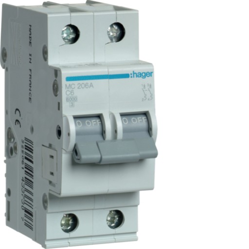 Hager MC206A LS-Schalter 2 polig 6kA C-6A 2M