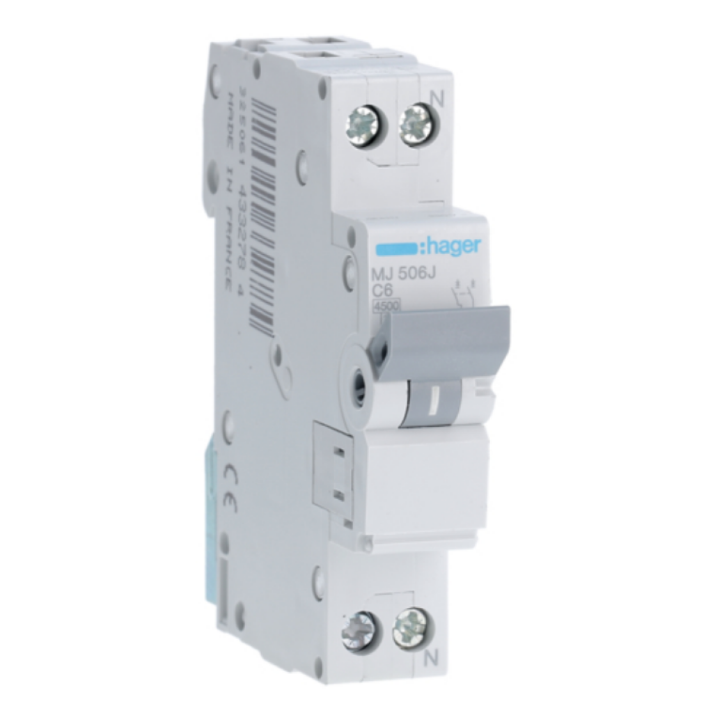 MCB 1P+N 4.5kA C-6A 1M MJ506J Hager