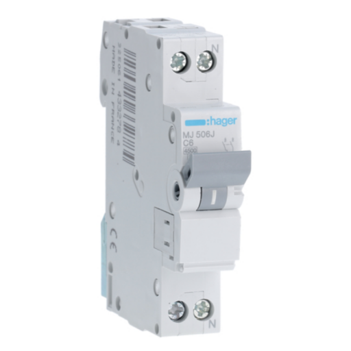 MCB 1P+N 4.5kA C-6A 1M MJ506J Hager