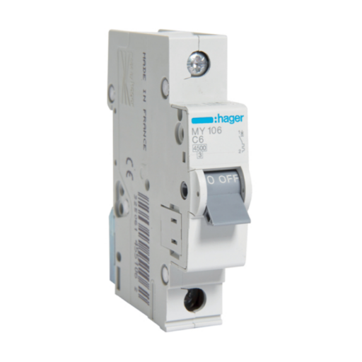 MCB 1P 4.5kA C-6A 1M MY106 Hager