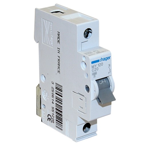 MCB 1P 4.5kA C-20A 1M MY120Hager