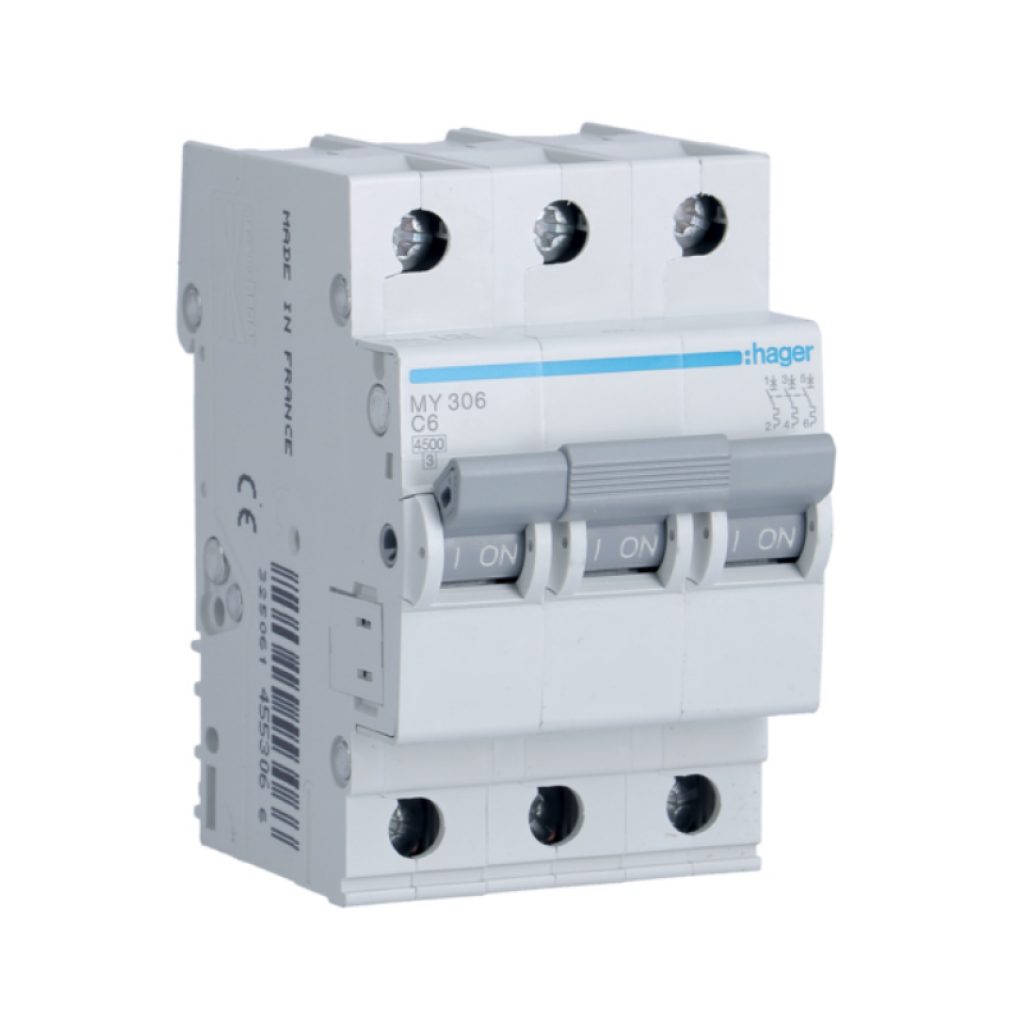 Hager MY306 LS-Schalter 3 polig 4.5kA C-6A 3M 