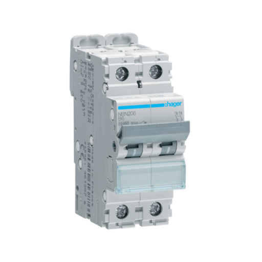 MCB 2P 10kA B-6A 2M NBN206 Hager