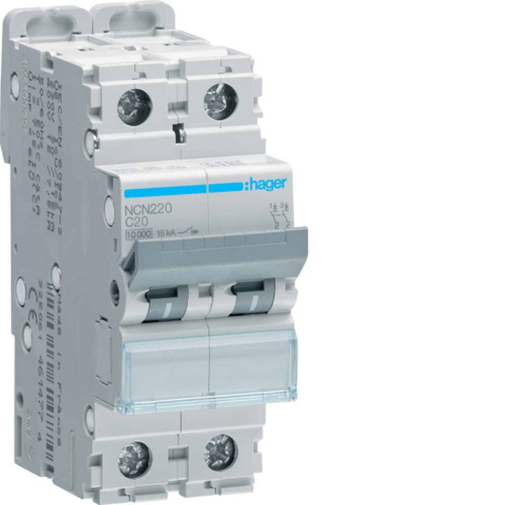 Hager NCN220 LS-Schalter 2 polig 10kA C-20A 2M 