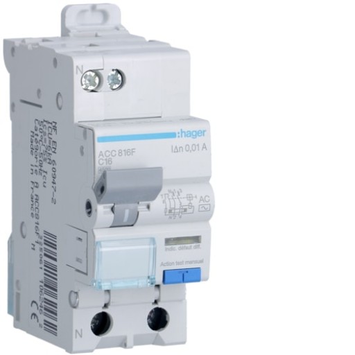RCBO 1P+N 4.5kA C-16A 10mA AC Class ACC816F Hager