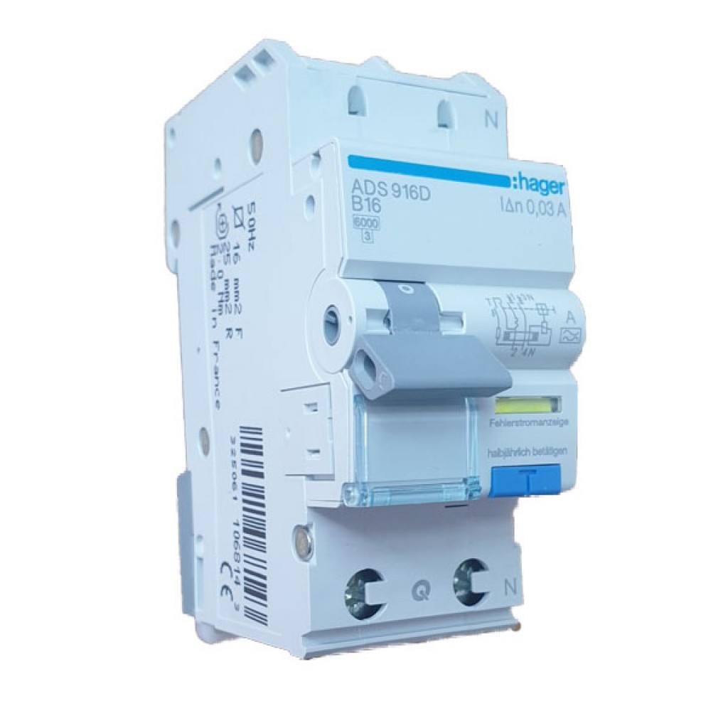 Hager FI-LS 1P+N 6kA B-16A 30mA Typ a QC ADS916D