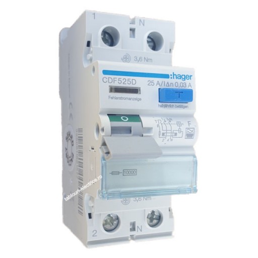 RCCB 2P 25A 30mA 10kA F Class CDF525D Hager