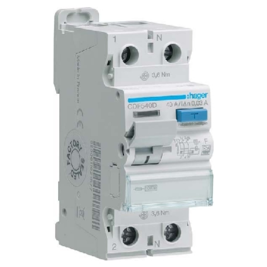 Hager CDF540D FI-Schutzschalter 2-polig 10kA 40A 30mA Typ F 