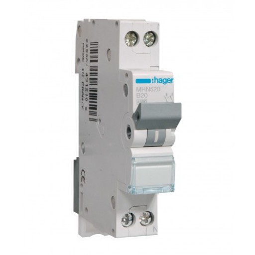 MCB 1P+N 4.5kA B-20A 1M MHN520 Hager