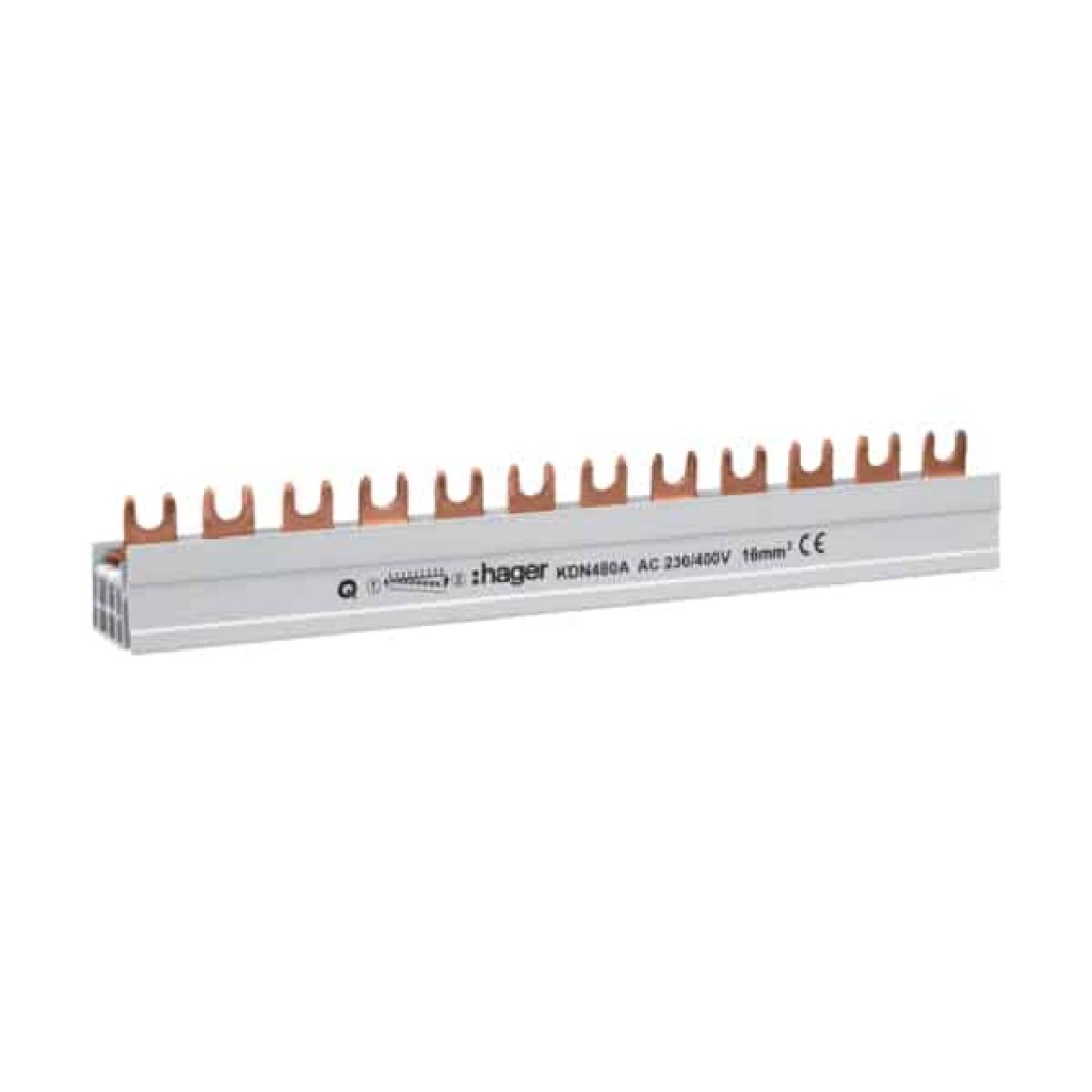 Hager KDN480A Phasenschiene 4 polig mit Gabelanschluss 16mm² 80A 12 Module
