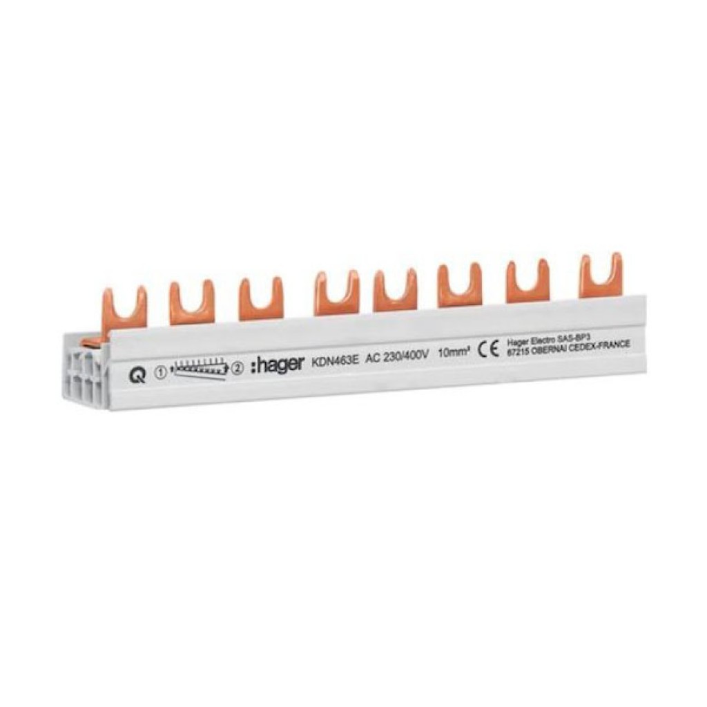 Busbar 4P 63A fork 10mm² 8M KDN463E Hager