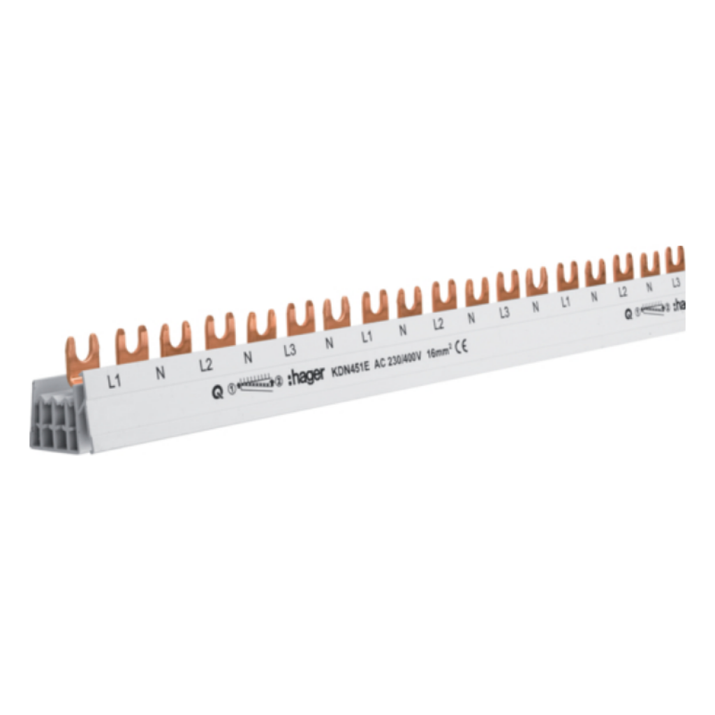 Hager KDN451E Phasenschiene 3-polig+N, Gabelanschuss 16mm² 80A 54 Module 