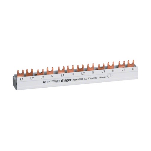 Hager KDN450D Phasenschiene 3-polig+N, Gabelanschuss 16mm² 80A 12 Module 