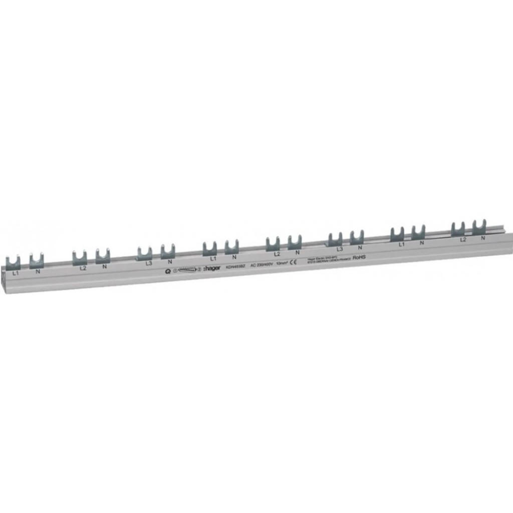 Phasenschiene 3P+N Gabelanschluss 10 mm² für ARFxxxD 24 Module KDN463BZ Hager