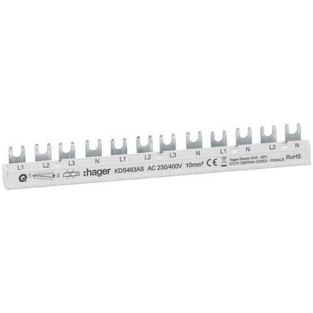 Busbar 12 modules 63A L1L2L3N-L1L2L3N-L1N-L2N KDS463AS Hager QC