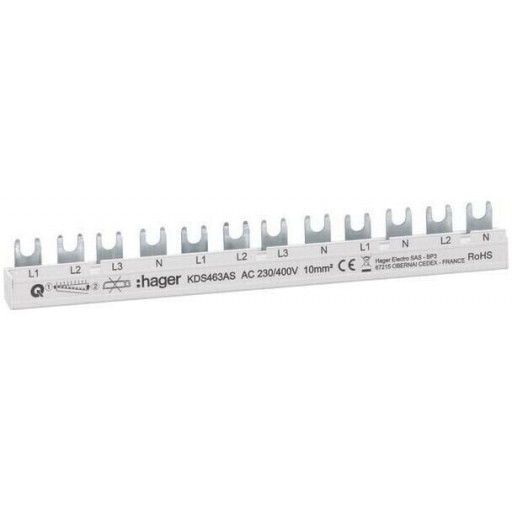 Busbar 12 modules 63A L1L2L3N-L1L2L3N-L1N-L2N KDS463AS Hager QC