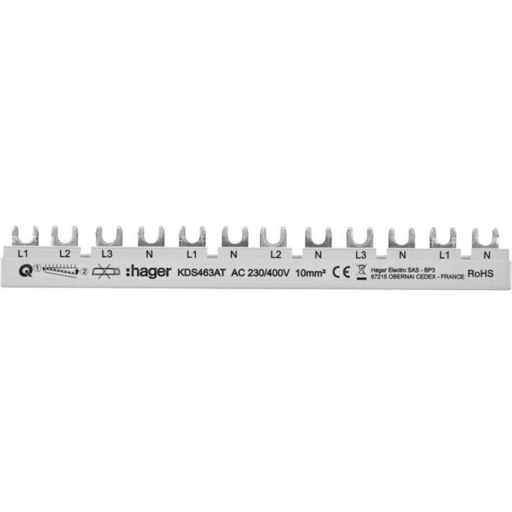 Hager KDS463AT Phasenschiene 10mm² 63A 12 Module L1L2L3N-L1N-L2N-L3N-L1N QuickBusbar