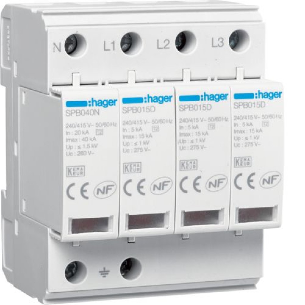 Surge Protection Device 4P T2 TNS/TT Uc 275V In 5kA Imax 15kA SPB415D