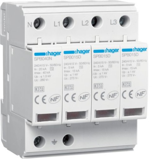 Surge Protection Device 4P T2 TNS/TT Uc 275V In 5kA Imax 15kA SPB415D
