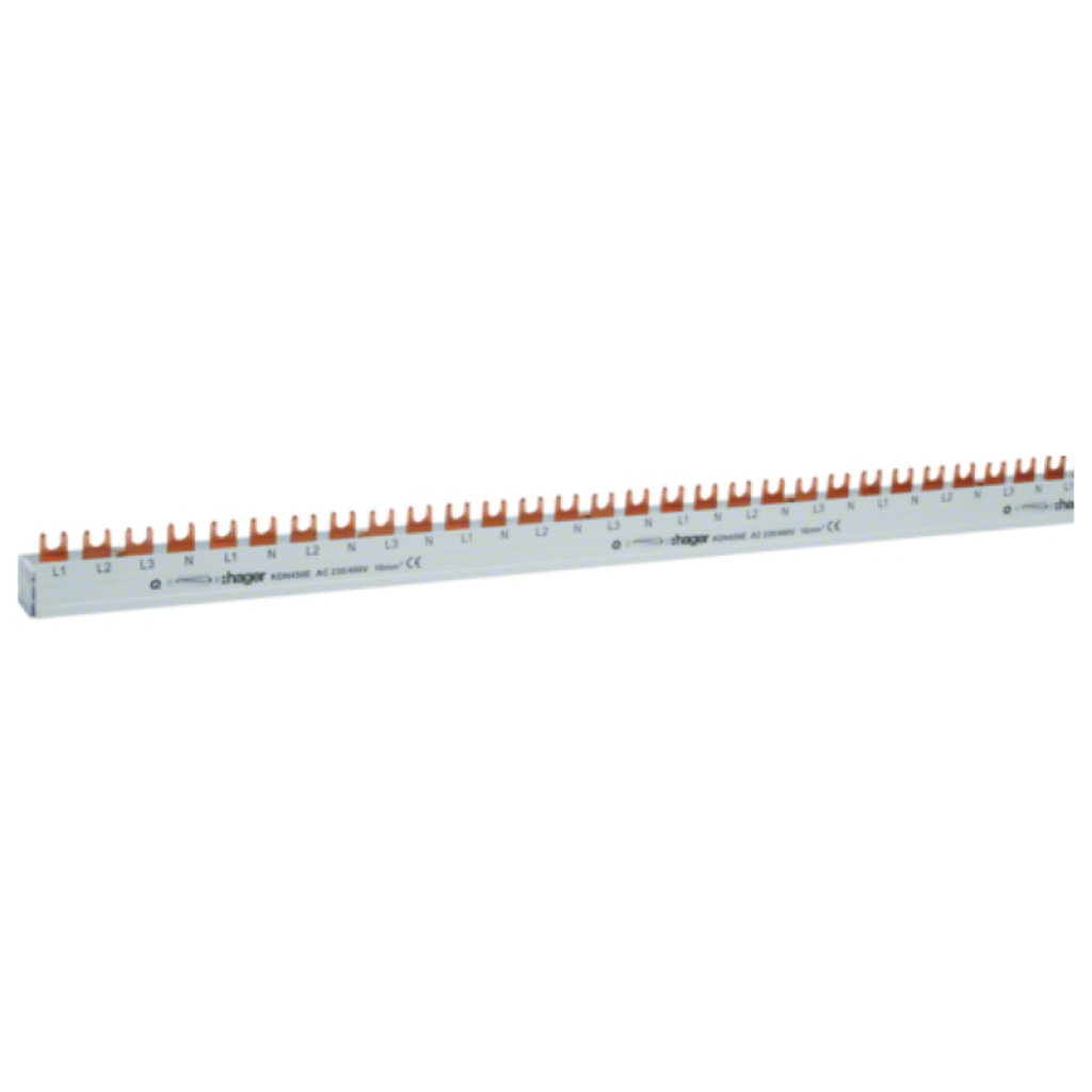 Hager KDN450E Phasenschiene 3P+N 80A Gabel 16mm² 58M für 3P+N Einspeisung u. 1P+N Abgänge 