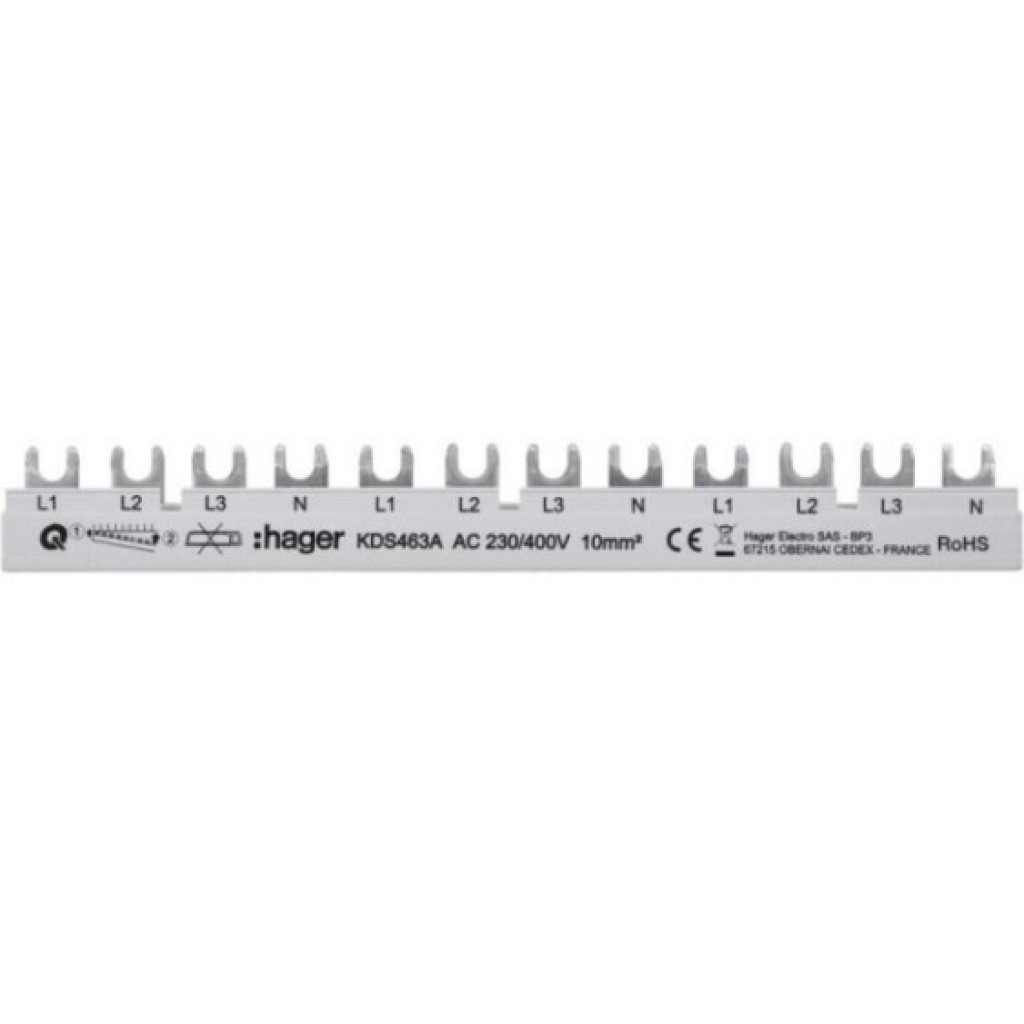 Busbar 12 modules 63A L1L2L3N-L1L2L3N KDS463A Hager