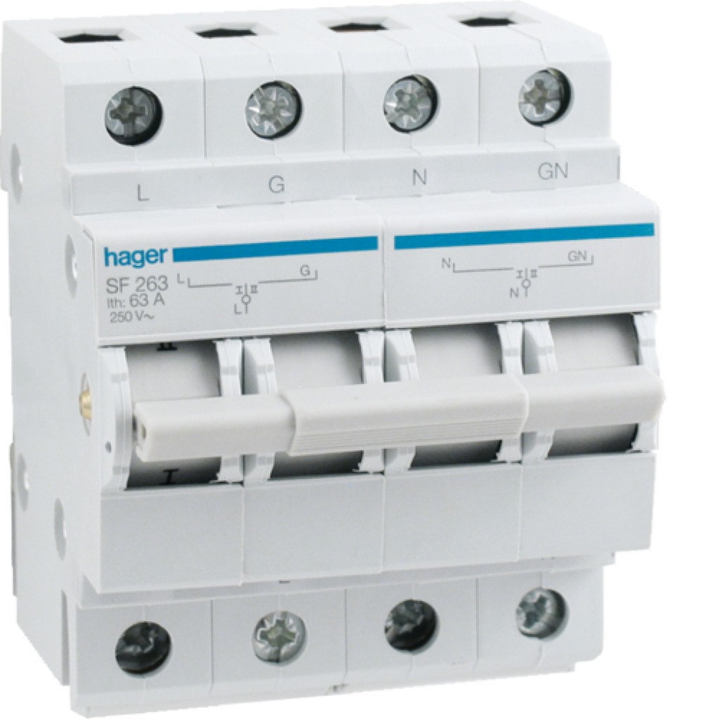 2-pole Changeover Switch 63A I-O-II SF263 Hager