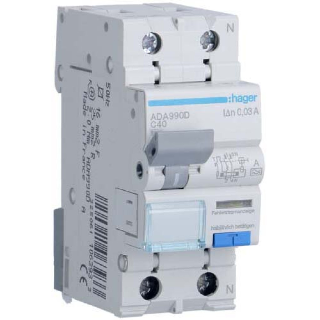 Hager FI-LS 1P+N 6kA C40A 30mA Typ A ADA990D