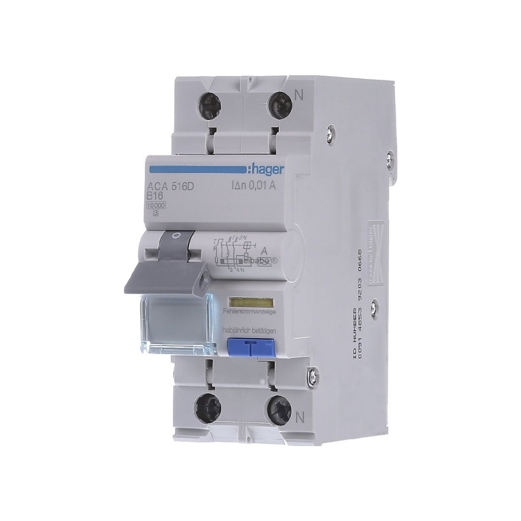 Hager FI-LS 1P+N 10kA B16A 10mA Typ A ACA516D