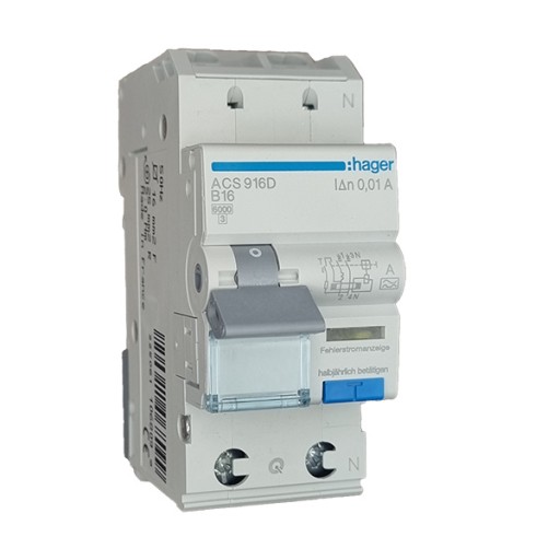 RCBO 1P+N 6kA B-16A 10mA A Class ACS916D Hager