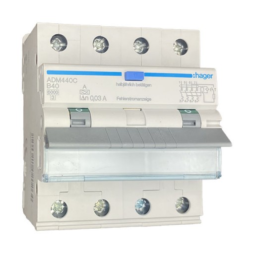 RCBO 4P 6kA B-40A 30mA A Class ADM440C Hager
