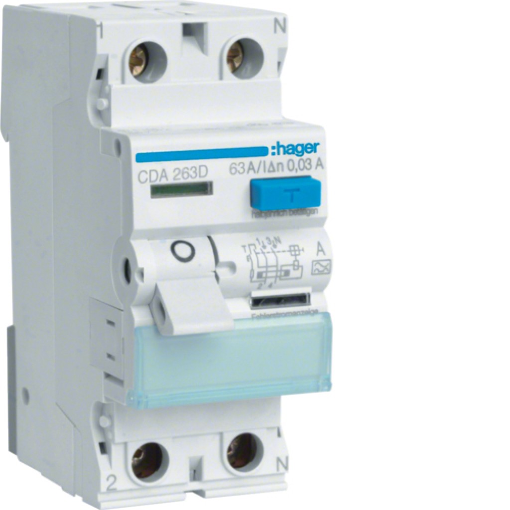 RCCB 2P 63A 30mA 6kA A Class CDA263D Hager 